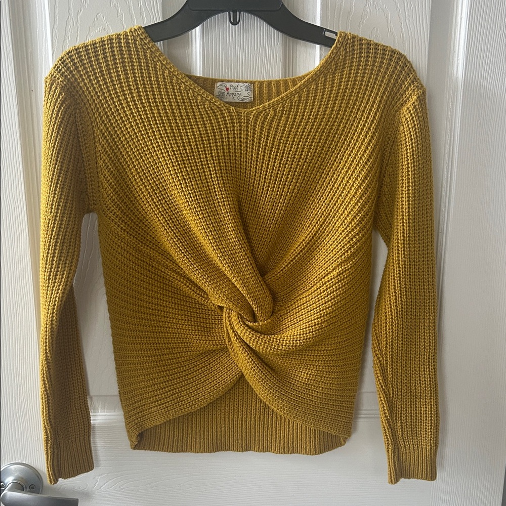 Poof! Golden Twist Knit V-Neck Sweater
